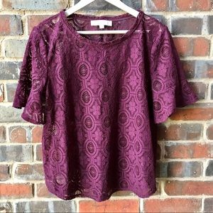 LOFT burgundy lace top